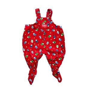 Vintage Oshkosh Vestback Rare Footed Overalls Red Corduroy Mice working print